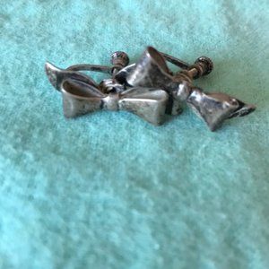 Sterling Silver Ribbon Bow Screw Back Earrings